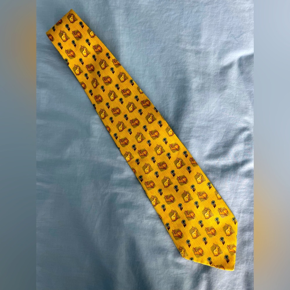 🟡🐇🐇ERMENEGILDO ZEGNA Bunny Rabbit Design Mens Silk Neck Tie🐇🐇🟡 yellow/gold
